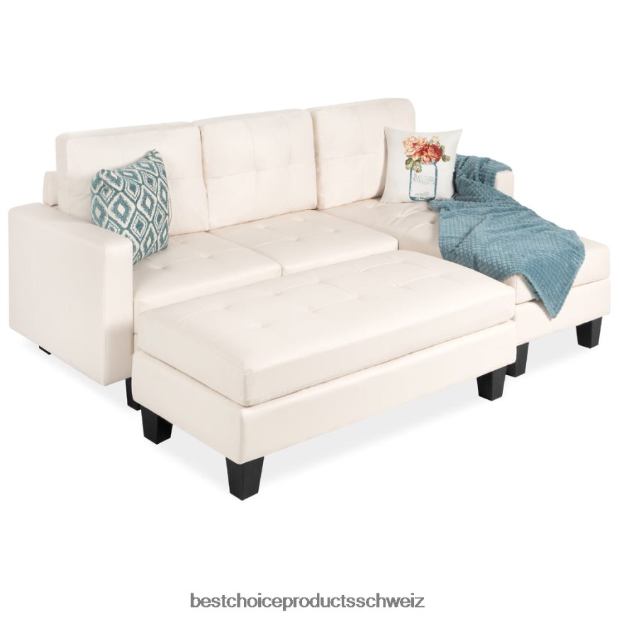 Best Choice Products Anpassbare L-förmige Sofagarnitur aus Kunstleder mit Ottomane Weiß 2JD022671