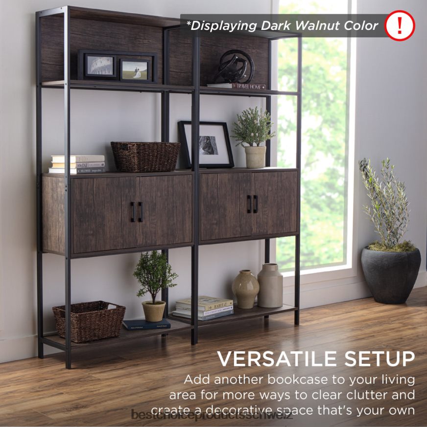 Best Choice Products Aufbewahrungs-Bücherregal für Wohnzimmer, Gehweg mit Schrank, erhöhtes Design helle Eiche 2JD022386