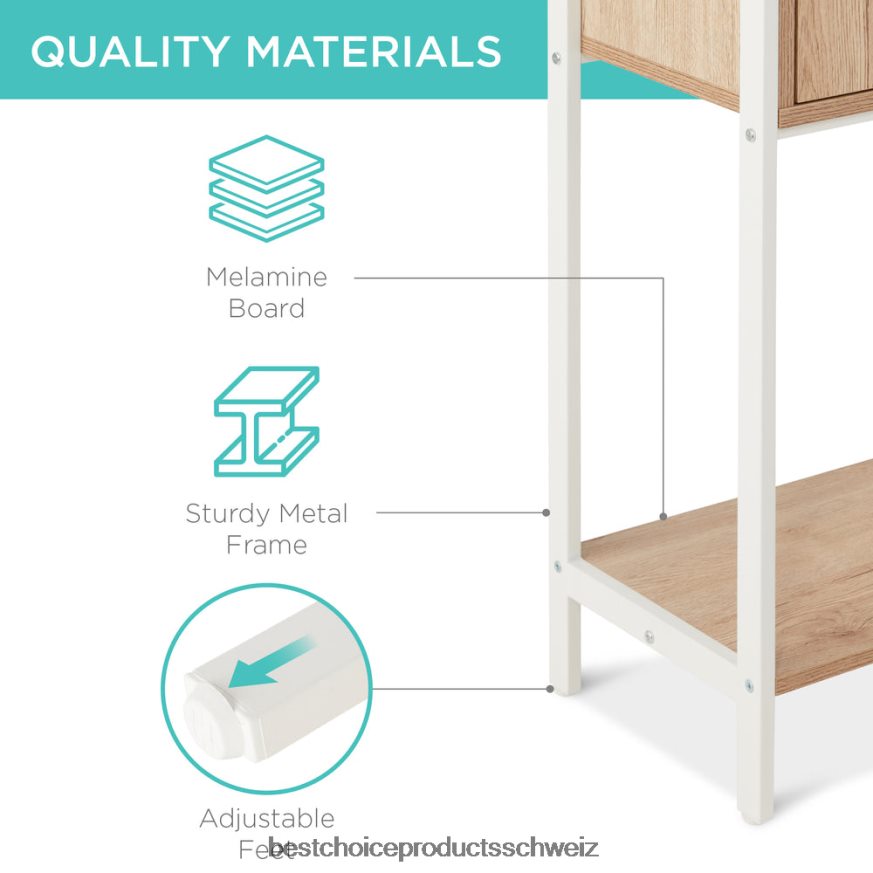 Best Choice Products Aufbewahrungs-Bücherregal für Wohnzimmer, Gehweg mit Schrank, erhöhtes Design helle Eiche 2JD022386