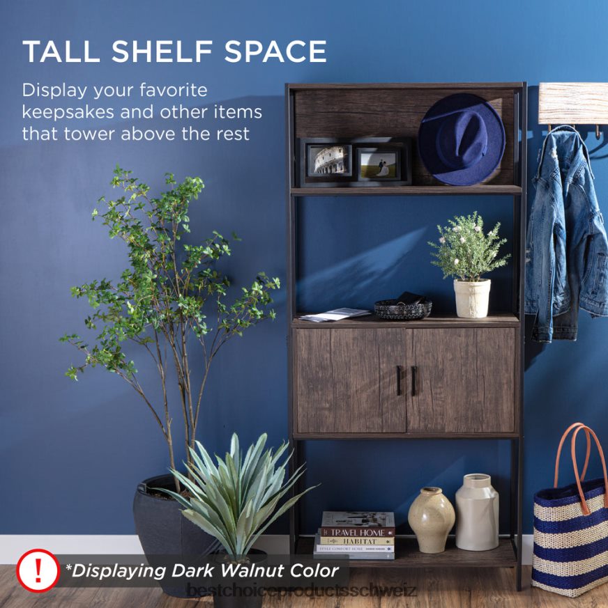 Best Choice Products Aufbewahrungs-Bücherregal für Wohnzimmer, Gehweg mit Schrank, erhöhtes Design helle Eiche 2JD022386