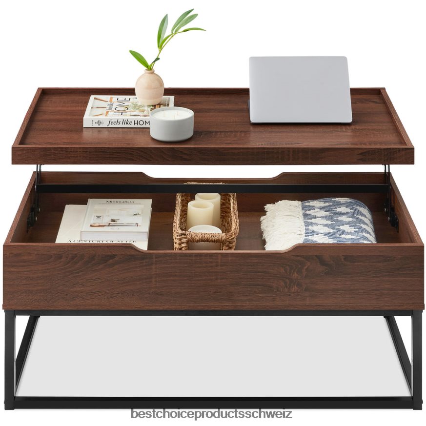 Best Choice Products Couchtisch mit Hubplatte und Tischplatte mit Tablettkante, Holzmaserung braun 2JD022656