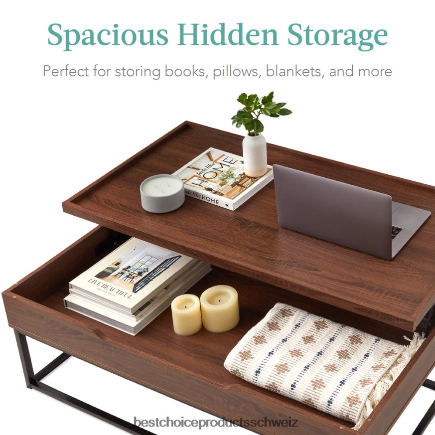 Best Choice Products Couchtisch mit Hubplatte und Tischplatte mit Tablettkante, Holzmaserung braun 2JD022656