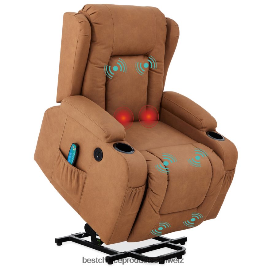 Best Choice Products Elektrisch verstellbarer Massagesessel mit Heizung, USB-Anschluss und Getränkehaltern Cognac 2JD022622