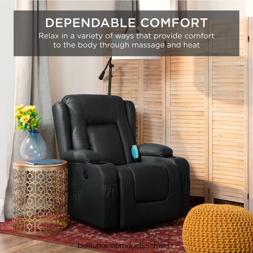 Best Choice Products Elektrisch verstellbarer Massagesessel mit Heizung, USB-Anschluss und Getränkehaltern Schwarz 2JD022620