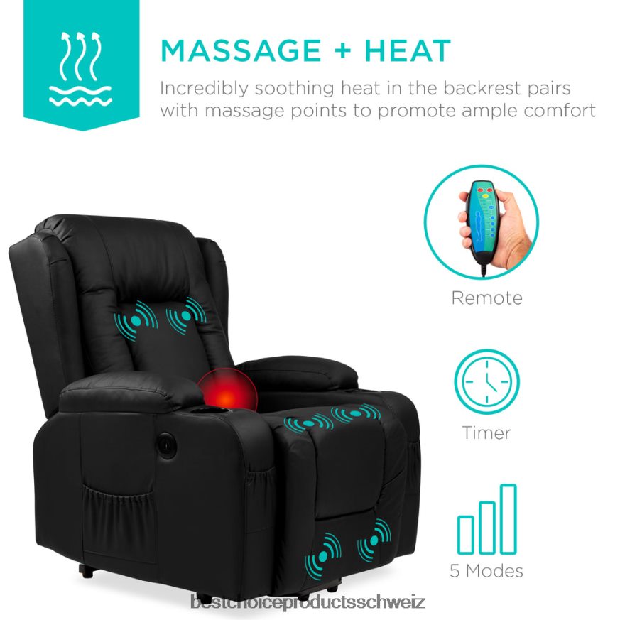 Best Choice Products Elektrisch verstellbarer Massagesessel mit Heizung, USB-Anschluss und Getränkehaltern Schwarz 2JD022620