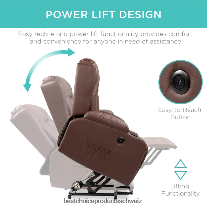 Best Choice Products Elektrisch verstellbarer Massagesessel mit Heizung, USB-Anschluss und Getränkehaltern braun 2JD022621