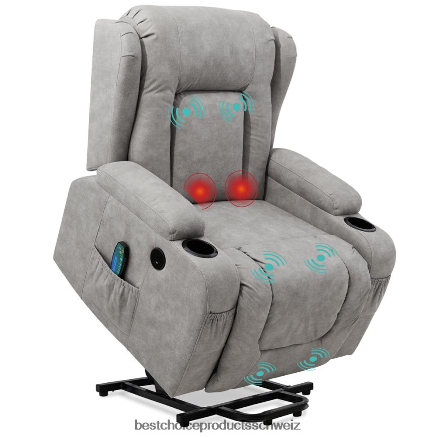 Best Choice Products Elektrisch verstellbarer Massagesessel mit Heizung, USB-Anschluss und Getränkehaltern grau 2JD022625