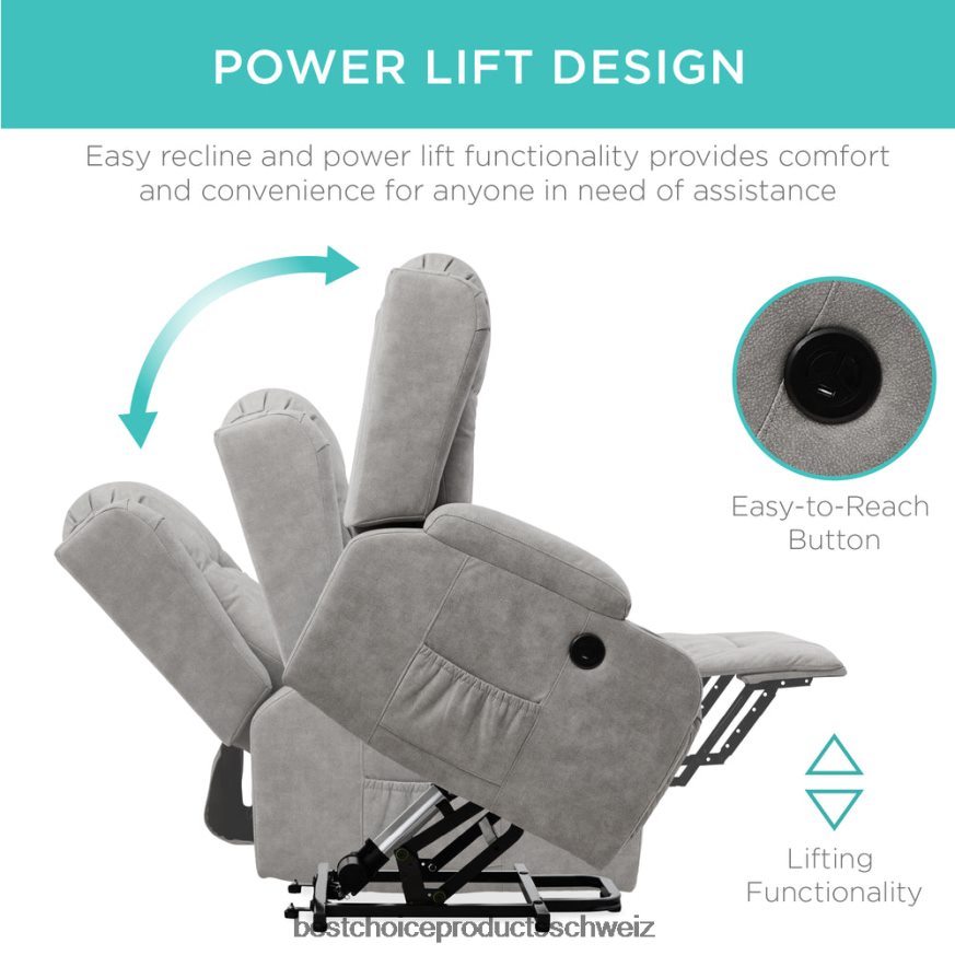 Best Choice Products Elektrisch verstellbarer Massagesessel mit Heizung, USB-Anschluss und Getränkehaltern grau 2JD022625