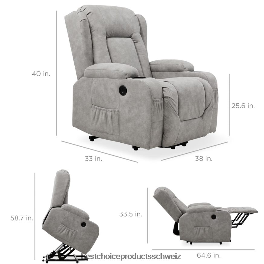 Best Choice Products Elektrisch verstellbarer Massagesessel mit Heizung, USB-Anschluss und Getränkehaltern grau 2JD022625