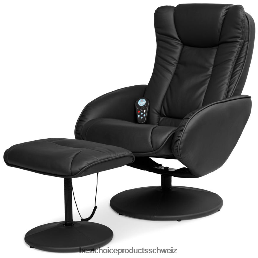 Best Choice Products Elektrischer Massage-Liegestuhl aus Kunstleder mit Hocker und Ottomane, Fernbedienung Schwarz 2JD022358