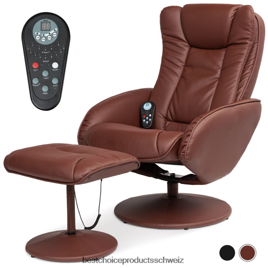 Best Choice Products Elektrischer Massage-Liegestuhl aus Kunstleder mit Hocker und Ottomane, Fernbedienung braun 2JD022359
