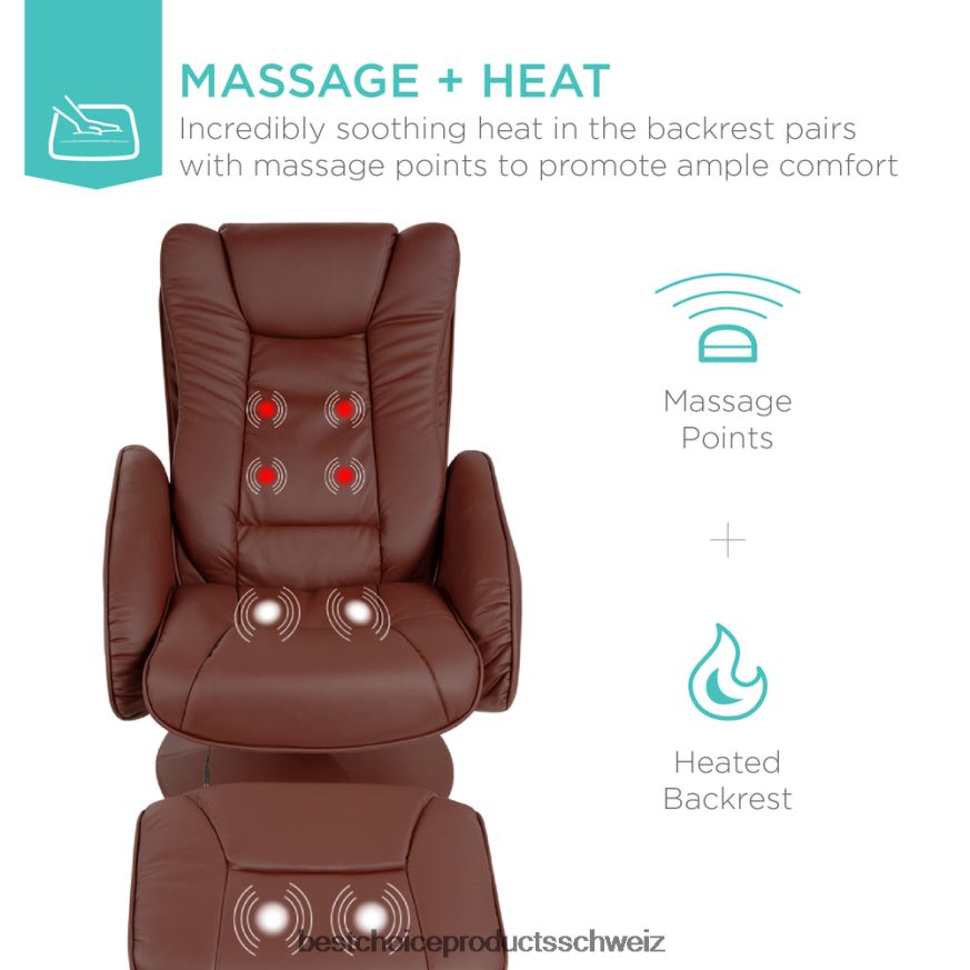 Best Choice Products Elektrischer Massage-Liegestuhl aus Kunstleder mit Hocker und Ottomane, Fernbedienung braun 2JD022359