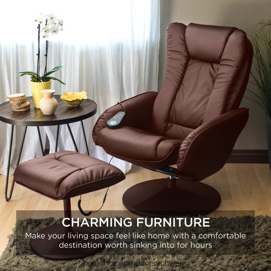 Best Choice Products Elektrischer Massage-Liegestuhl aus Kunstleder mit Hocker und Ottomane, Fernbedienung braun 2JD022359