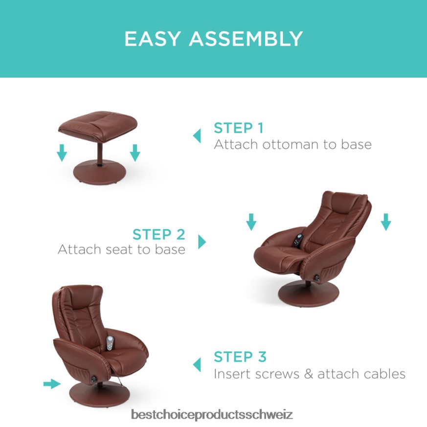 Best Choice Products Elektrischer Massage-Liegestuhl aus Kunstleder mit Hocker und Ottomane, Fernbedienung braun 2JD022359
