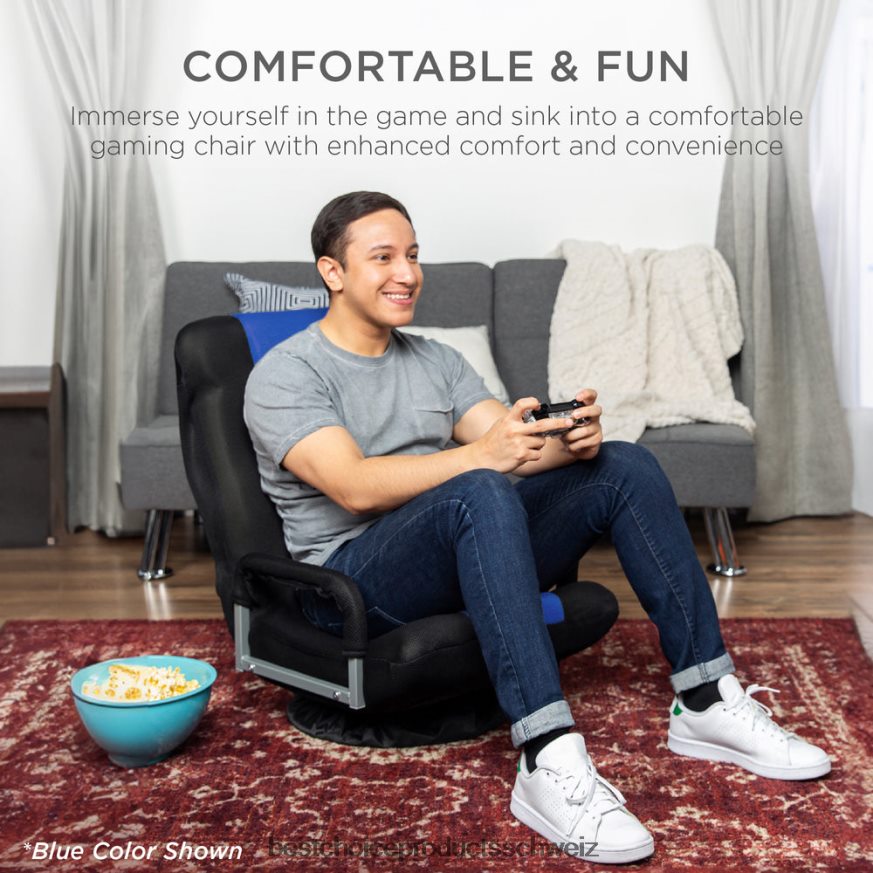 Best Choice Products Gaming-Bodenstuhl mit 360-Grad-Drehgelenk, Armlehne und verstellbarer Rückenlehne Schwarz 2JD0221171