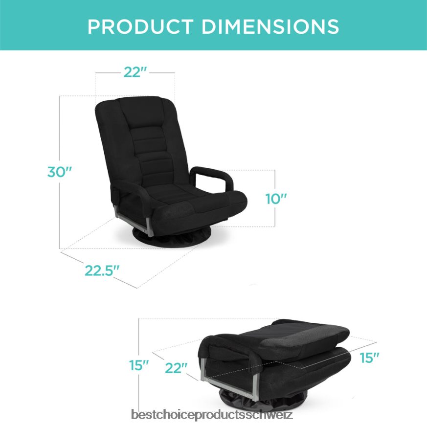 Best Choice Products Gaming-Bodenstuhl mit 360-Grad-Drehgelenk, Armlehne und verstellbarer Rückenlehne Schwarz 2JD0221171