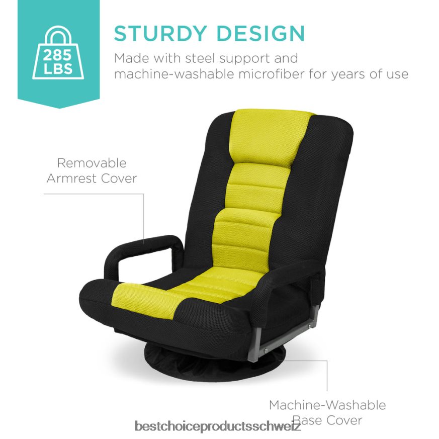 Best Choice Products Gaming-Bodenstuhl mit 360-Grad-Drehgelenk, Armlehne und verstellbarer Rückenlehne Schwarz Gelb 2JD0221173