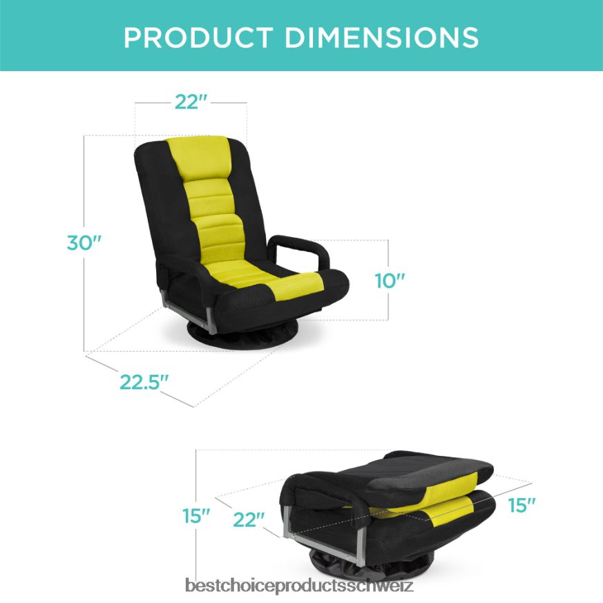Best Choice Products Gaming-Bodenstuhl mit 360-Grad-Drehgelenk, Armlehne und verstellbarer Rückenlehne Schwarz Gelb 2JD0221173