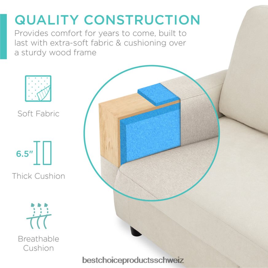 Best Choice Products Gepolsterte Sofagarnitur mit Chaiselongue und umkehrbarer Ottomane Elfenbein 2JD022588