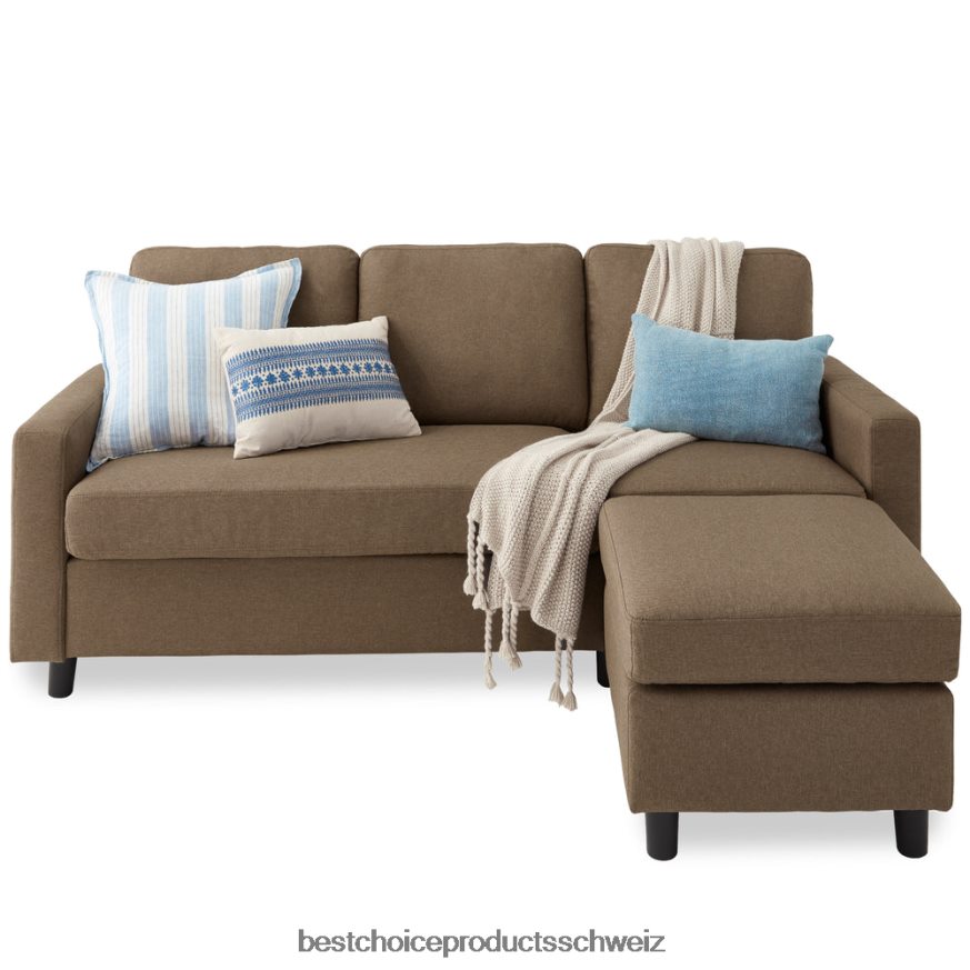Best Choice Products Gepolsterte Sofagarnitur mit Chaiselongue und umkehrbarer Ottomane braun 2JD022587