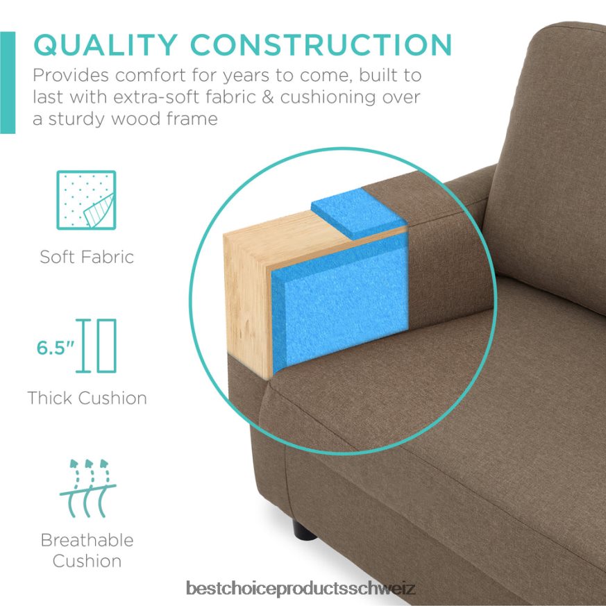 Best Choice Products Gepolsterte Sofagarnitur mit Chaiselongue und umkehrbarer Ottomane braun 2JD022587