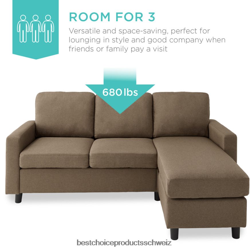 Best Choice Products Gepolsterte Sofagarnitur mit Chaiselongue und umkehrbarer Ottomane braun 2JD022587