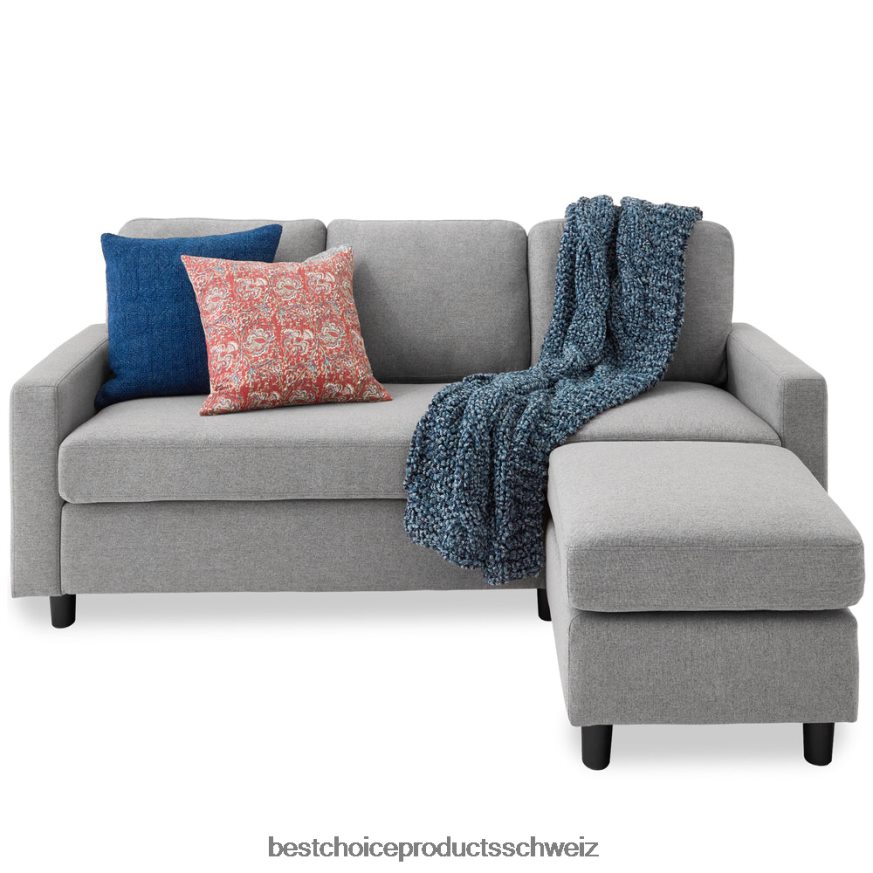 Best Choice Products Gepolsterte Sofagarnitur mit Chaiselongue und umkehrbarer Ottomane hellgrau 2JD022585