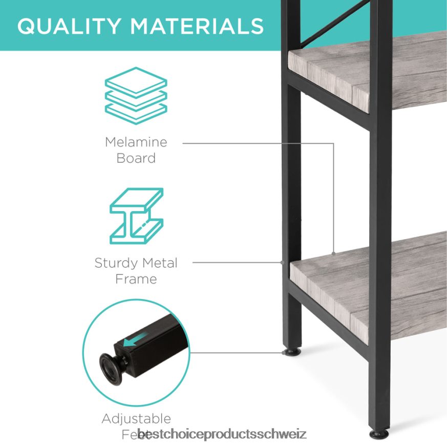 Best Choice Products Industrielles Bücherregal für Wohnzimmer, Gehweg mit erhöhtem Design grau 2JD022646