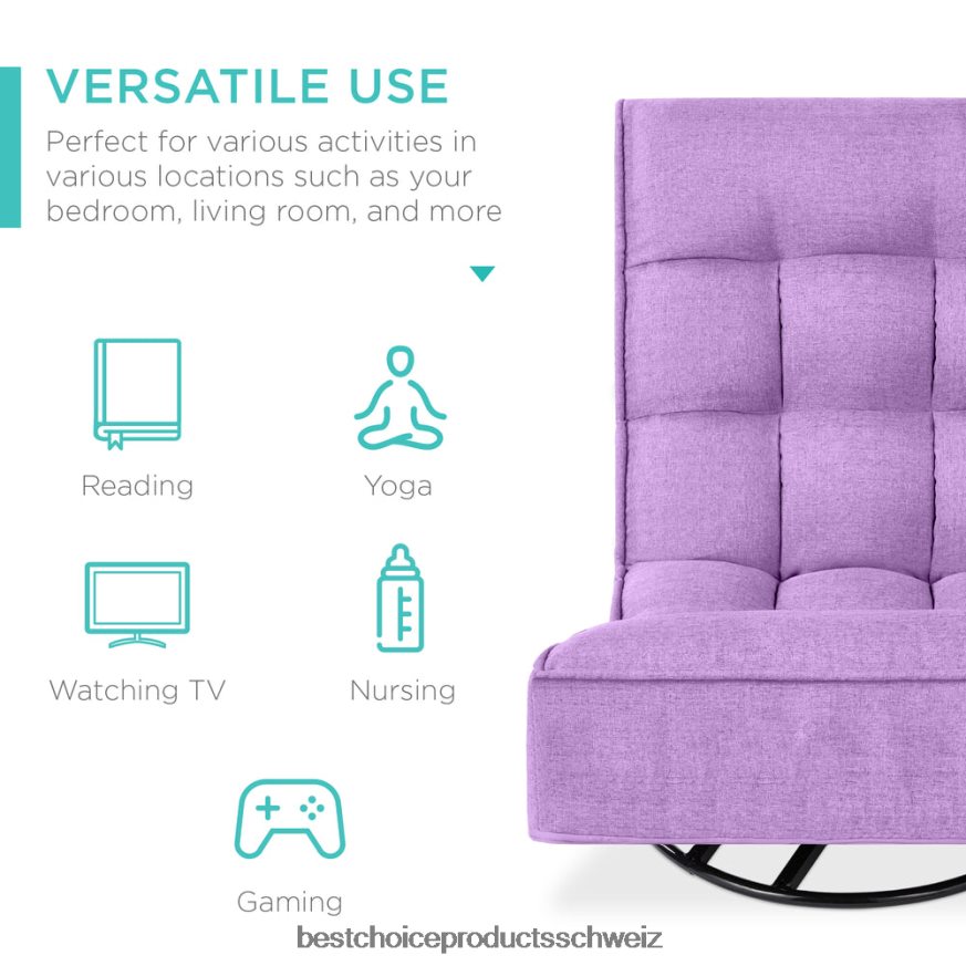 Best Choice Products Klappbarer Gaming-Bodenstuhl mit 360-Grad-Drehgelenk und 4 verstellbaren Positionen Lavendel 2JD0221213