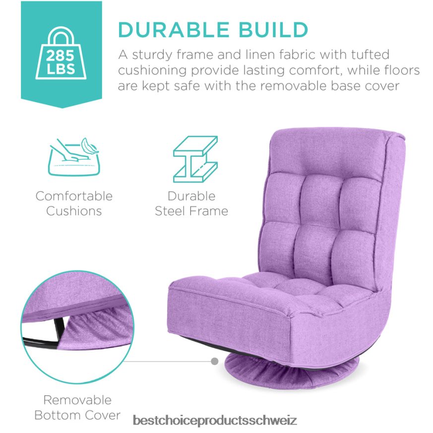 Best Choice Products Klappbarer Gaming-Bodenstuhl mit 360-Grad-Drehgelenk und 4 verstellbaren Positionen Lavendel 2JD0221213