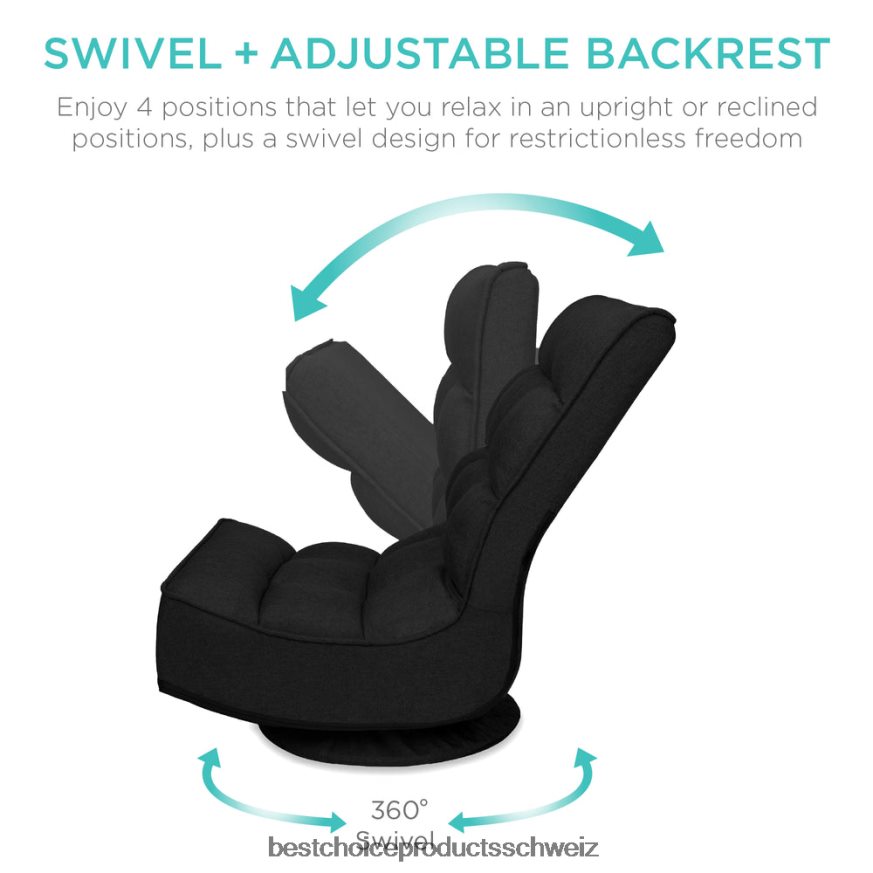 Best Choice Products Klappbarer Gaming-Bodenstuhl mit 360-Grad-Drehgelenk und 4 verstellbaren Positionen Schwarz 2JD0221209