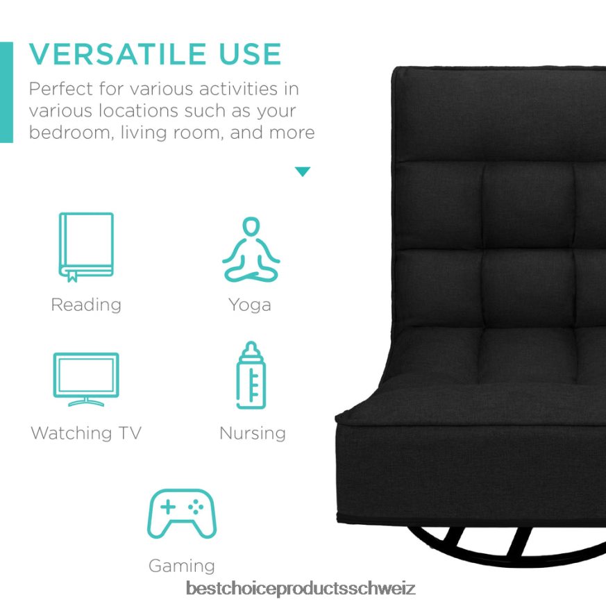 Best Choice Products Klappbarer Gaming-Bodenstuhl mit 360-Grad-Drehgelenk und 4 verstellbaren Positionen Schwarz 2JD0221209