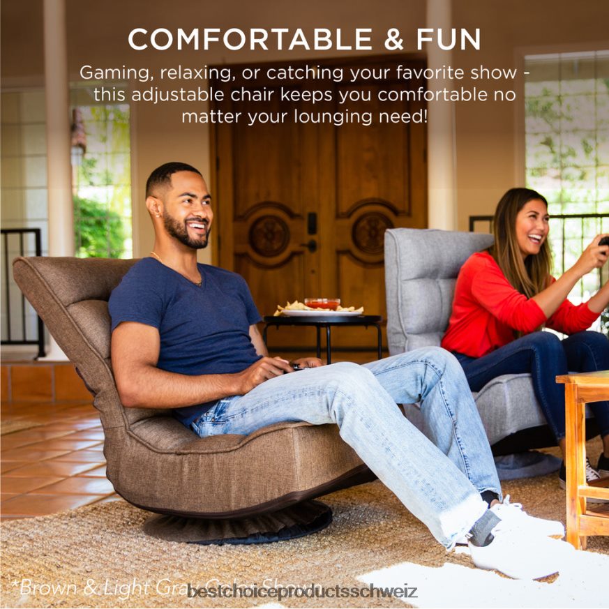 Best Choice Products Klappbarer Gaming-Bodenstuhl mit 360-Grad-Drehgelenk und 4 verstellbaren Positionen bräunen 2JD0221215