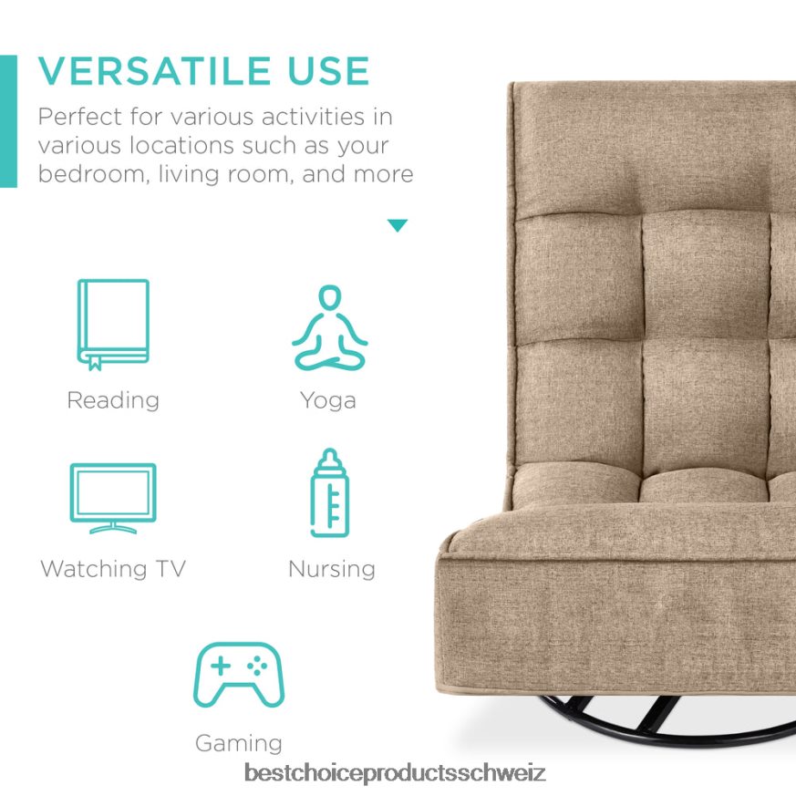 Best Choice Products Klappbarer Gaming-Bodenstuhl mit 360-Grad-Drehgelenk und 4 verstellbaren Positionen bräunen 2JD0221215