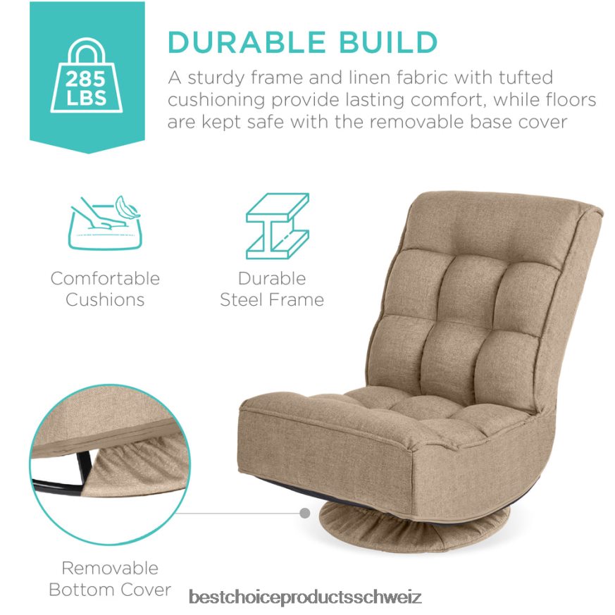 Best Choice Products Klappbarer Gaming-Bodenstuhl mit 360-Grad-Drehgelenk und 4 verstellbaren Positionen bräunen 2JD0221215