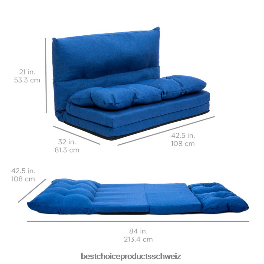Best Choice Products Klappbarer Lounge-Futon-Gaming-Couchstuhl aus Leinen Blau 2JD0221270