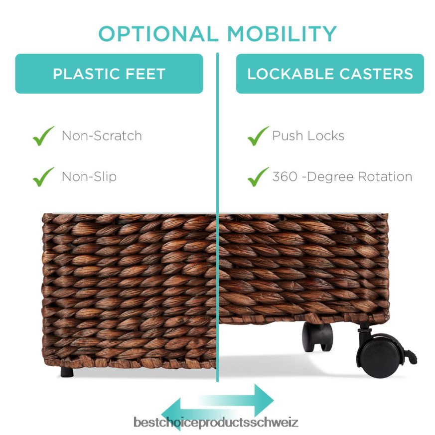 Best Choice Products Mobiler, rollender Aktenschrank-Aufbewahrungskorb aus Wasserhyazinthe mit Deckel und Rädern braun 2JD022693