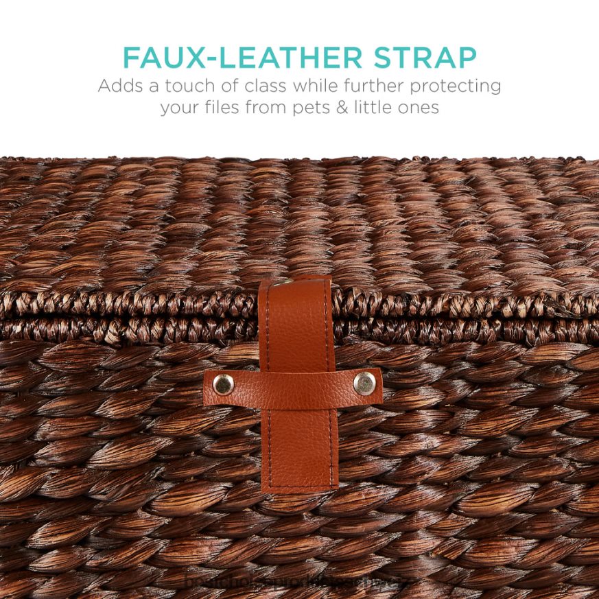 Best Choice Products Mobiler, rollender Aktenschrank-Aufbewahrungskorb aus Wasserhyazinthe mit Deckel und Rädern braun 2JD022693