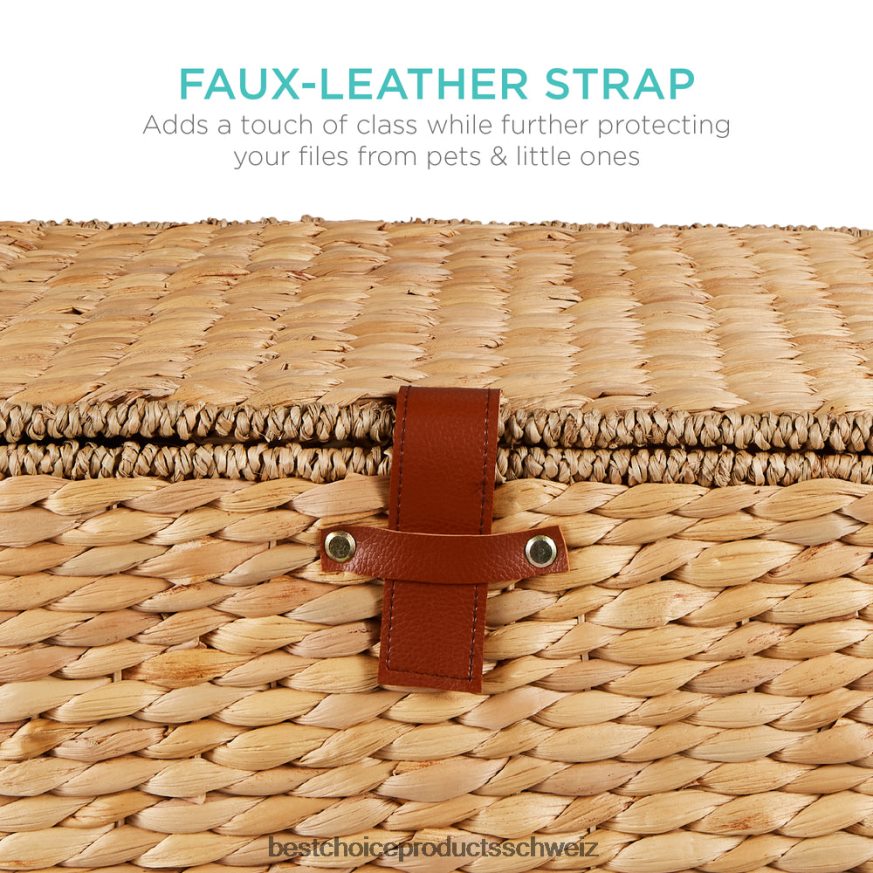 Best Choice Products Mobiler, rollender Aktenschrank-Aufbewahrungskorb aus Wasserhyazinthe mit Deckel und Rädern natürlich 2JD022692