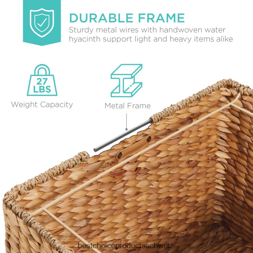 Best Choice Products Mobiler, rollender Aktenschrank-Aufbewahrungskorb aus Wasserhyazinthe mit Deckel und Rädern natürlich 2JD022692