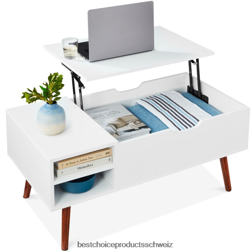 Best Choice Products Moderner Couchtisch aus Holz aus der Mitte des Jahrhunderts mit abnehmbarer Ablage Weiss-braun 2JD022697