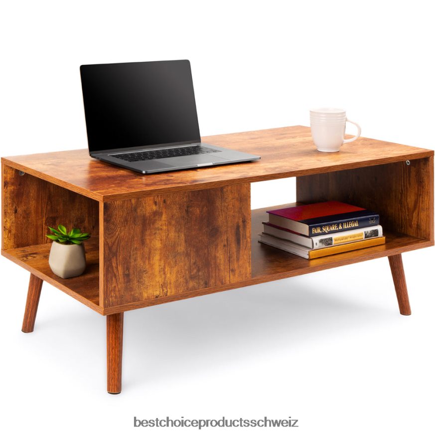 Best Choice Products Moderner Kaffee-Akzenttisch aus Holz aus der Mitte des Jahrhunderts mit offenem Ablagefach braun 2JD022369