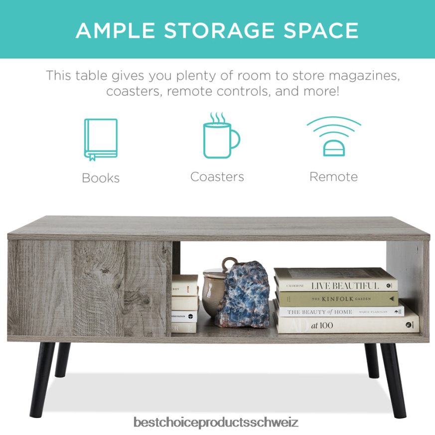 Best Choice Products Moderner Kaffee-Akzenttisch aus Holz aus der Mitte des Jahrhunderts mit offenem Ablagefach grau 2JD022374