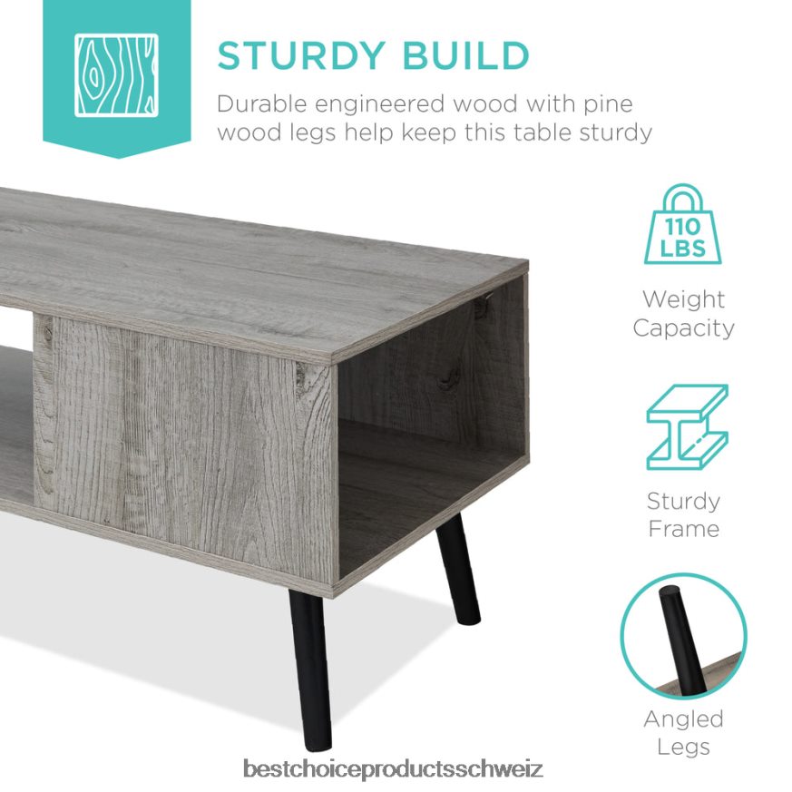 Best Choice Products Moderner Kaffee-Akzenttisch aus Holz aus der Mitte des Jahrhunderts mit offenem Ablagefach grau 2JD022374