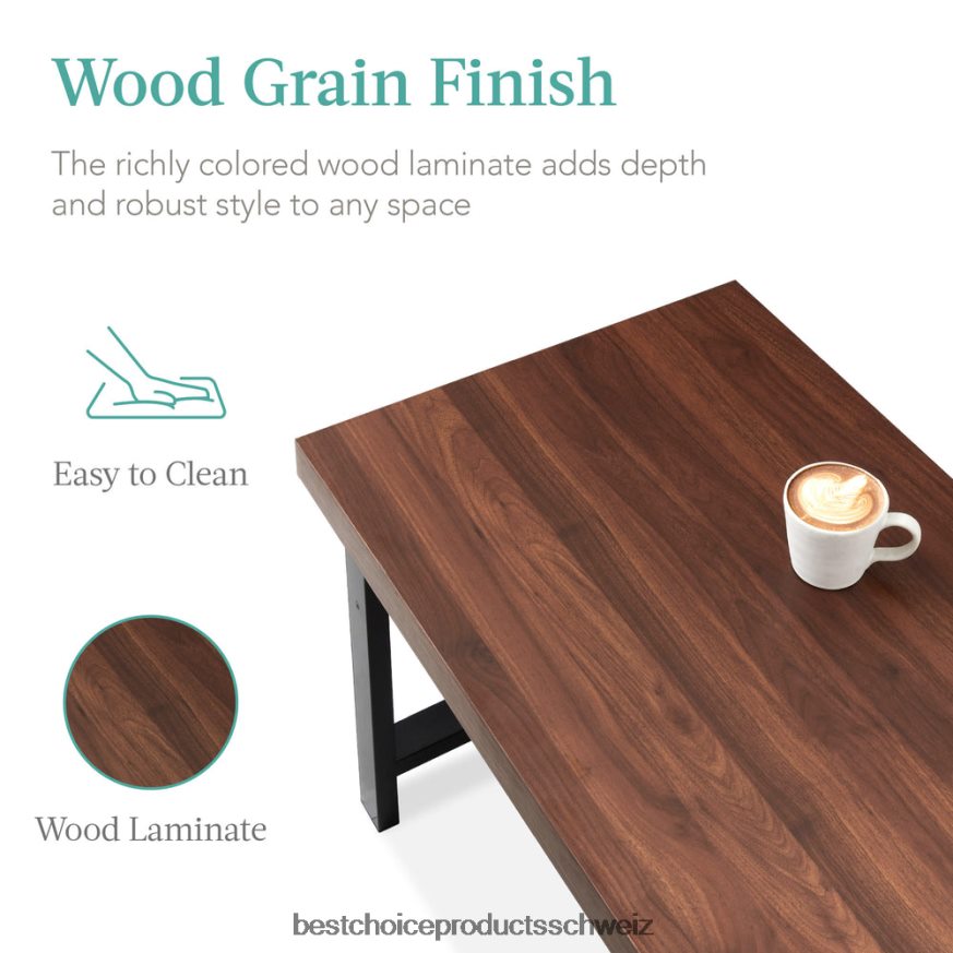 Best Choice Products Moderner rechteckiger Couchtisch mit Metzgerblockplatte und Metallbeinen braun 2JD022740