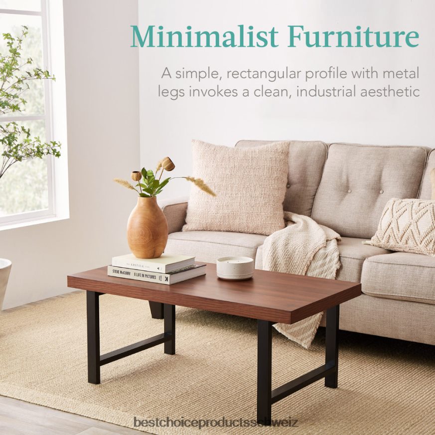 Best Choice Products Moderner rechteckiger Couchtisch mit Metzgerblockplatte und Metallbeinen braun 2JD022740