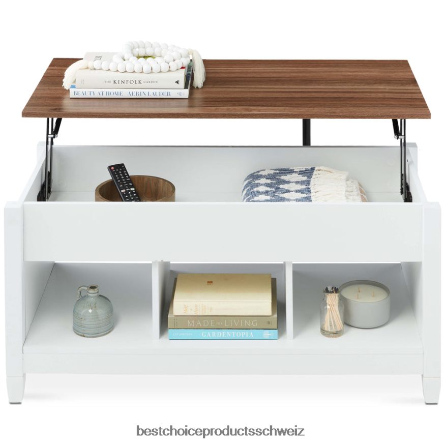 Best Choice Products Multifunktionaler Couchtisch mit Hubplatte, verstecktem Stauraum und 3 Fächern Weiß 2JD022596