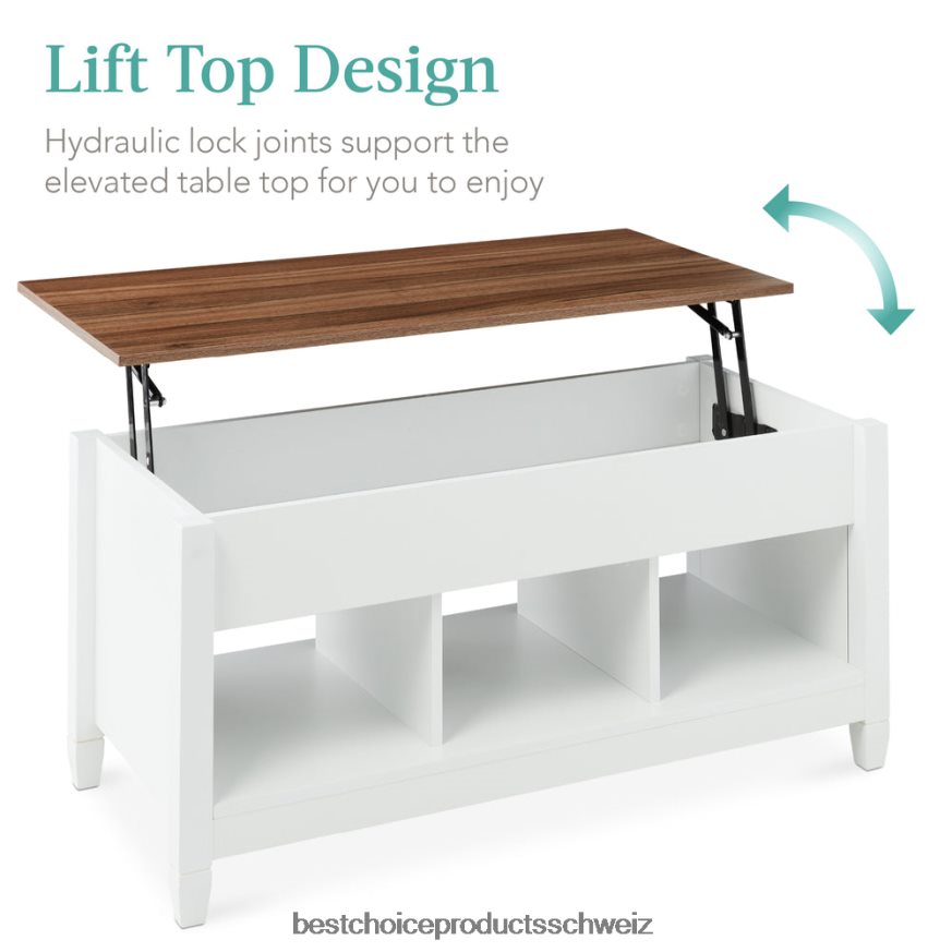 Best Choice Products Multifunktionaler Couchtisch mit Hubplatte, verstecktem Stauraum und 3 Fächern Weiß 2JD022596
