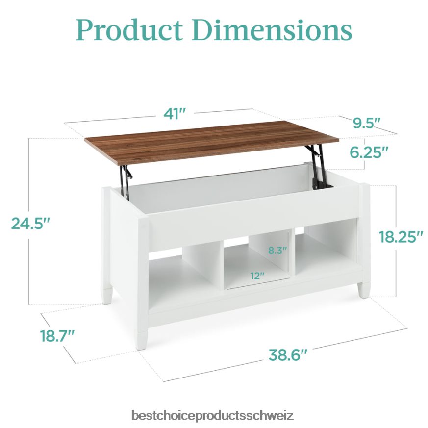 Best Choice Products Multifunktionaler Couchtisch mit Hubplatte, verstecktem Stauraum und 3 Fächern Weiß 2JD022596