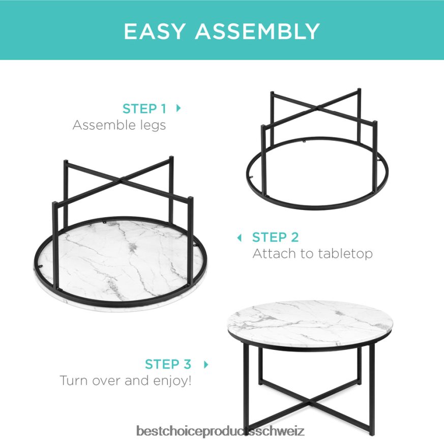 Best Choice Products Runder Couchtisch mit Platte aus Kunstmarmor und Metallgestell Schwarz 2JD022654
